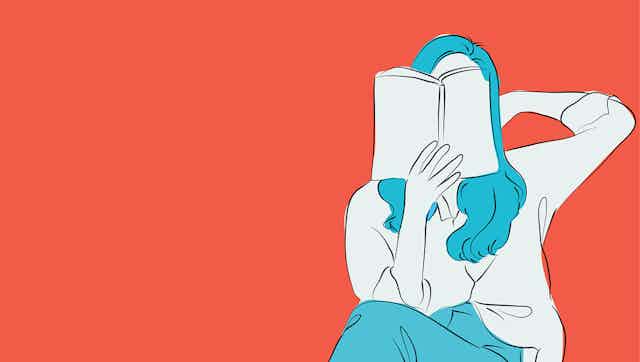 Ilustración de una mujer leyendo un libro