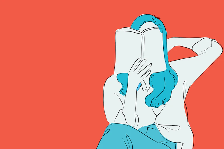 Ilustración de una mujer leyendo un libro