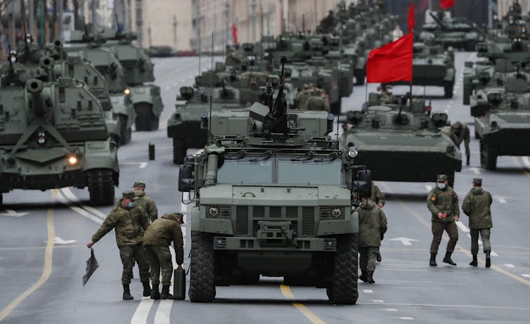 Russian troops and military vehicles in Red SQuare, Moscow, 2021.