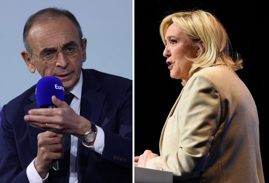 French presidential candidates Eric Zemmour and Marine Le Pen.