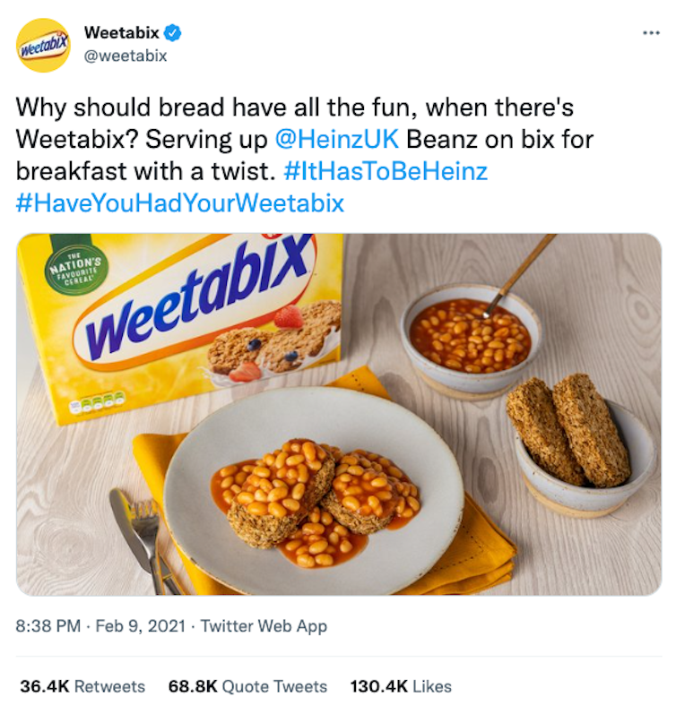 Weetabix's baked beans on weetabix tweet
