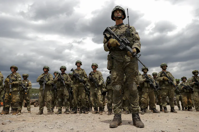 Soldiers of the Kosovo Security Force (KSF) during the Nato 'Defender Europe 21' exercise.