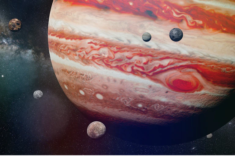 An image of Jupiter amongst the planets in our solar system.