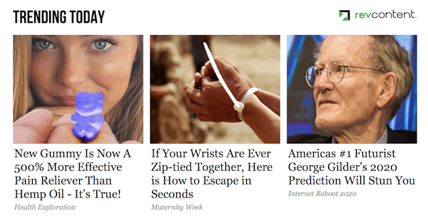 These are examples of native ads found on news websites. They imitate the look and feel of links to news articles and often contain clickbait, scams and questionable products. Screenshot by Eric Zeng