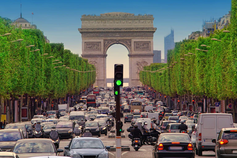 Traffic jam near the Arc de Triomphe in Paris