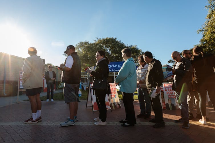 Voters line up on election day.