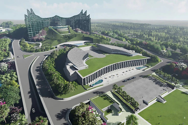 Digital rendering of a new Indonesia presidential palace in the shape of an eagle.