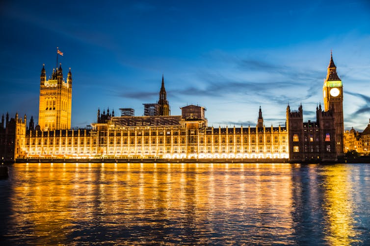 Big Ben and the Palace of Westminster at sunset.