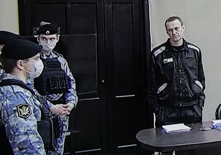 Russian opposition leader Aleksei Navalny during the video court hearing, march 2022.