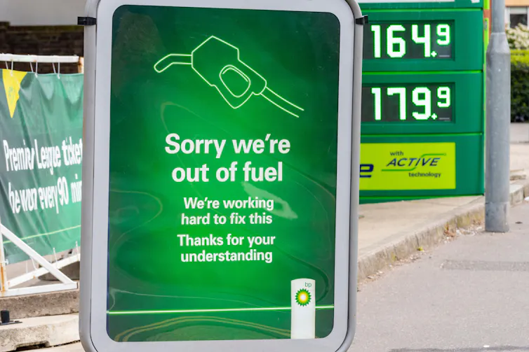 Sign saying 'sorry we're out of fuel'