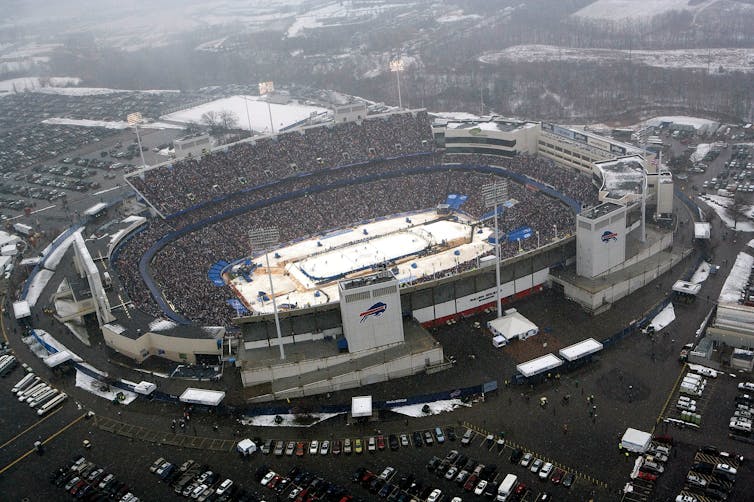 Aerial view of football stadium.