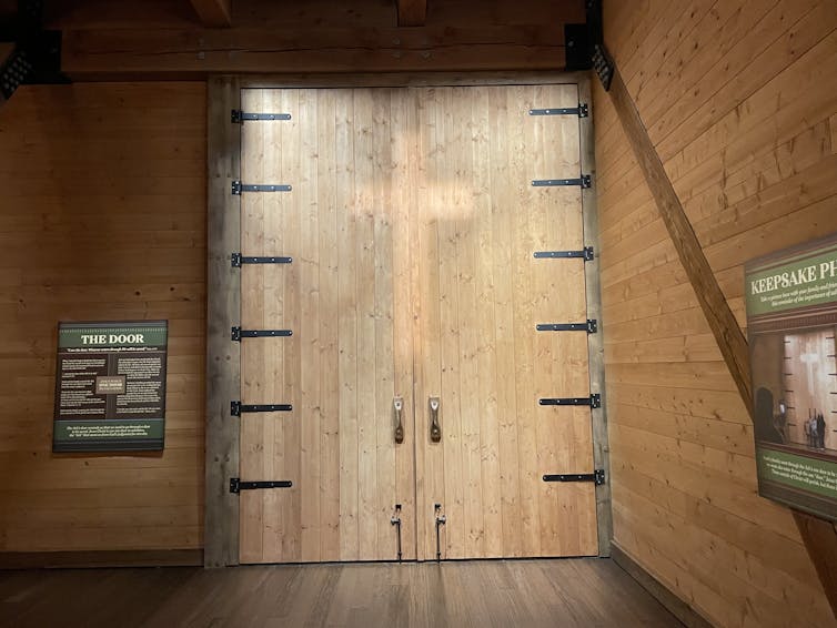 A wooden model showing the door of the biblical Noah's Ark.