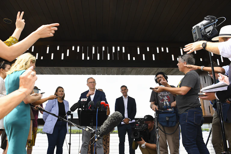 Anthony Albanese speaking to the media