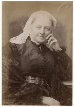 Black and white photograph of an older woman.