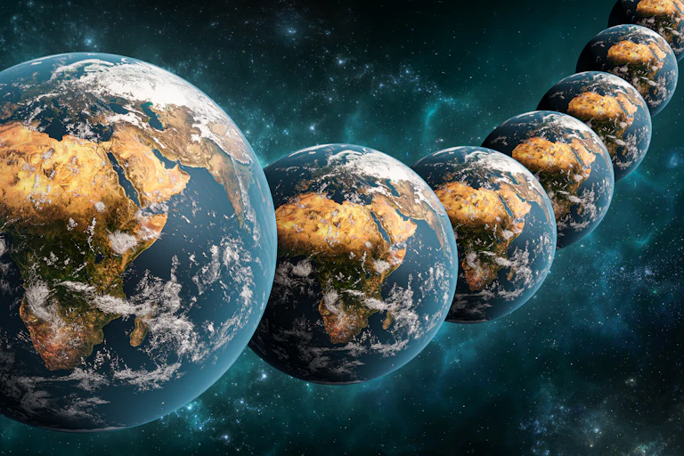 a row of planet earths