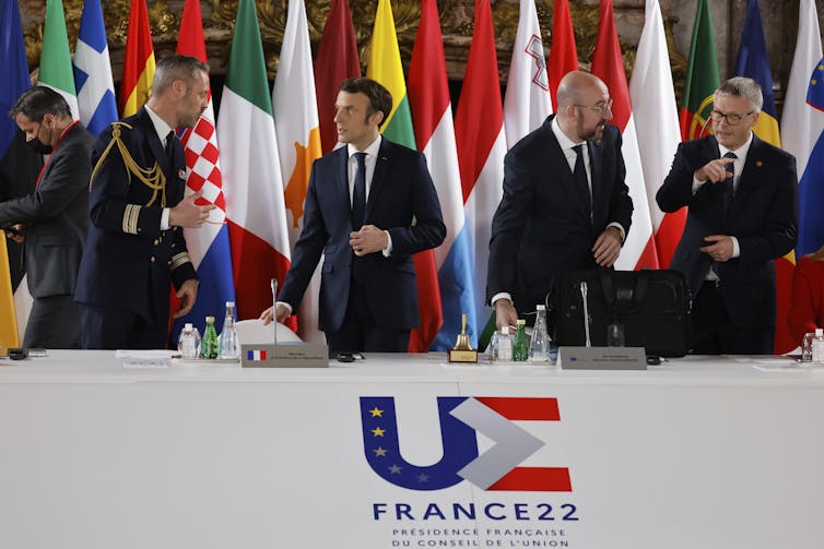 Macron at a summit with European leaders.