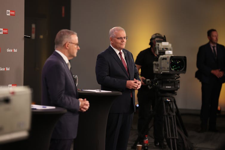 Albanese and Morrison during the leaders' debate.