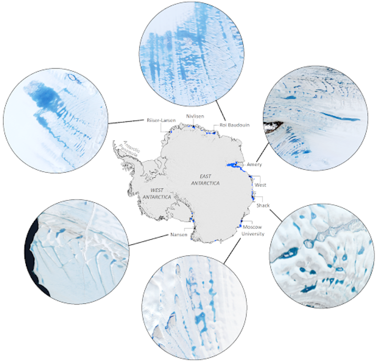 A diagram showing major lakes in East Antarctica