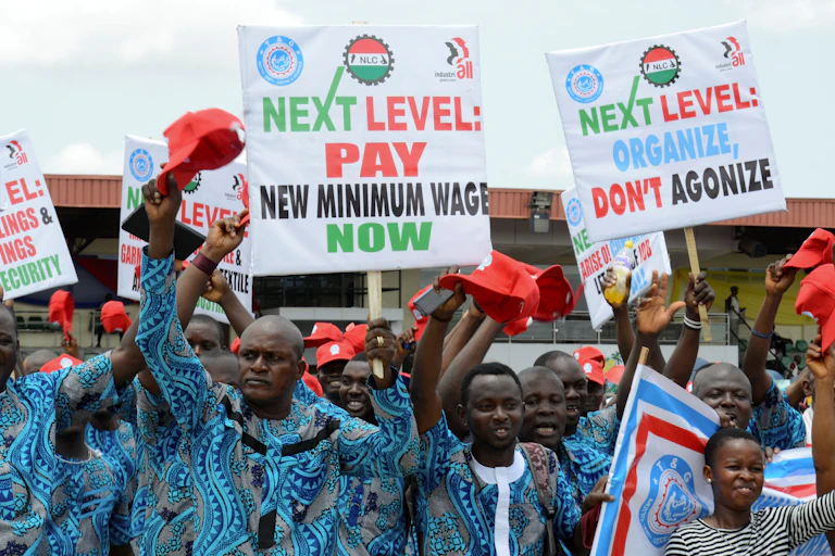 People carrying placards in protest