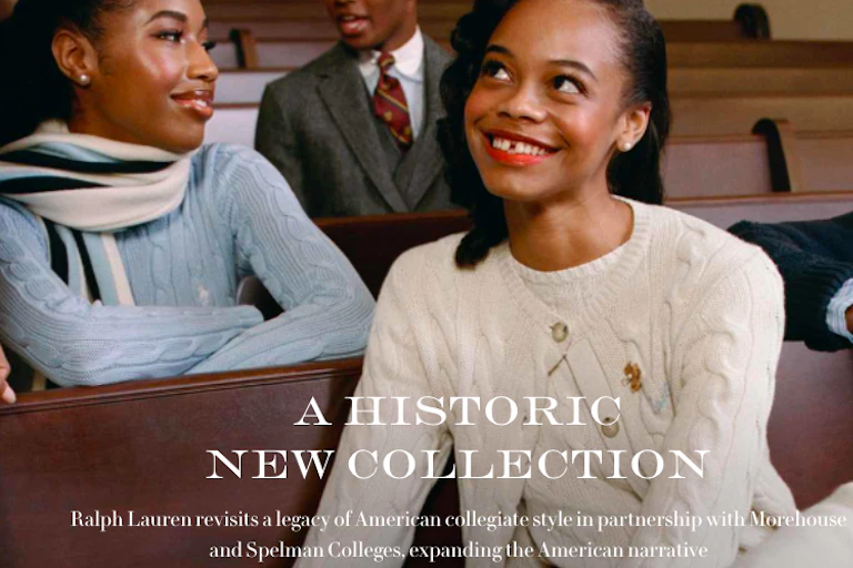 A group of black models are wearing sweaters and business suits as they sit on a row of benchs.