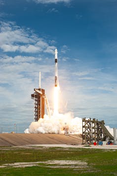 A Falcon9 rocket launching off.