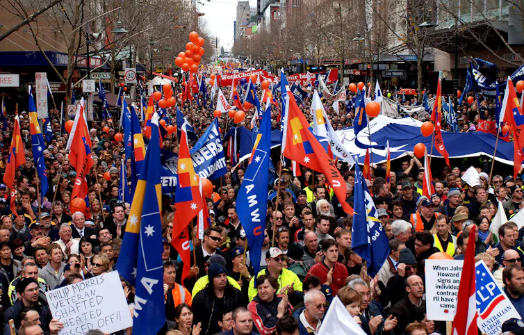 Thousands of workers rally against the Howard government's Workchoices legislation in Melbourne in June 2006.