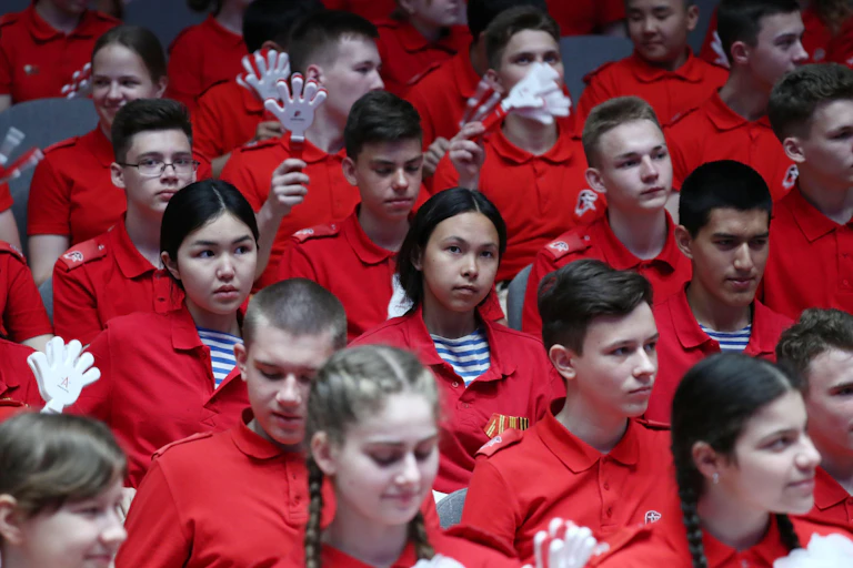Members of the Young Army Military Patriotic Movement at a rally in 2021.