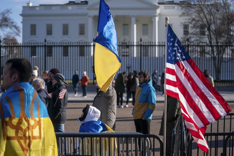 Pro-Ukraine demonstrators attend a rally to show support for Ukraine outside the White House in Washington, DC, USA, 13 March 2022.