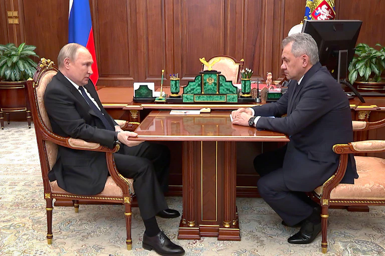 Russian President Vladimir Putin meeting with Russian Defense Minister Sergei Shoigu 21 April 2022 in The Kremlin