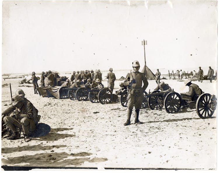 black and white photograph of uniformed troops in 1911.