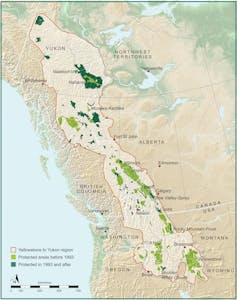 Map showing protected areas in the Y2Y region