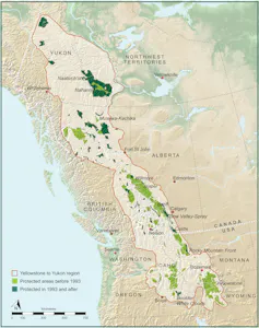 Map showing protected areas in the Y2Y region