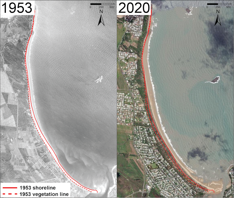 Grabación de fotografías aéreas que muestran el crecimiento de la costa