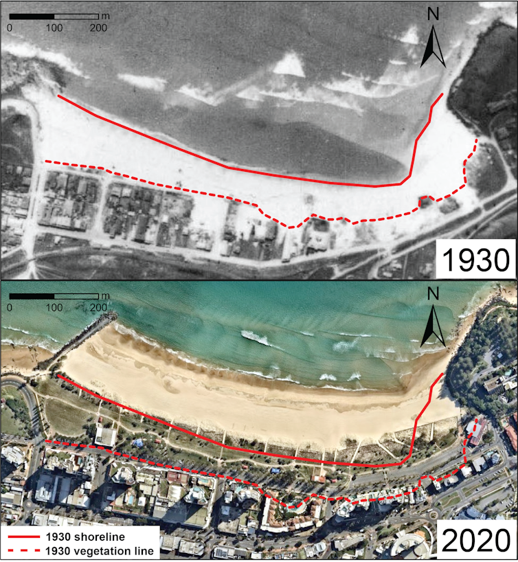 Aerial photo record showing the growing of the coastline in the Gold Coast