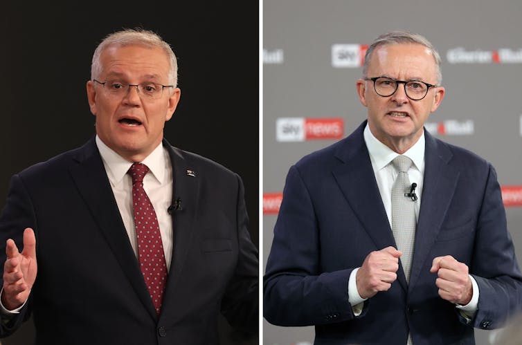 PM Scott Morrison and Opposition leader Anthony Albanese speaking during the 2022 election debate