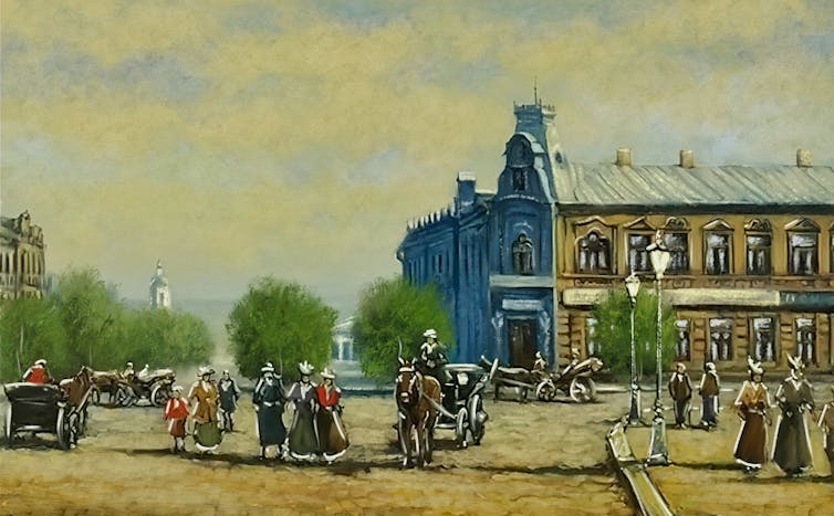 Painting of a Victorian town square