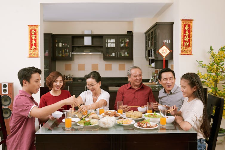 Family eating around a table