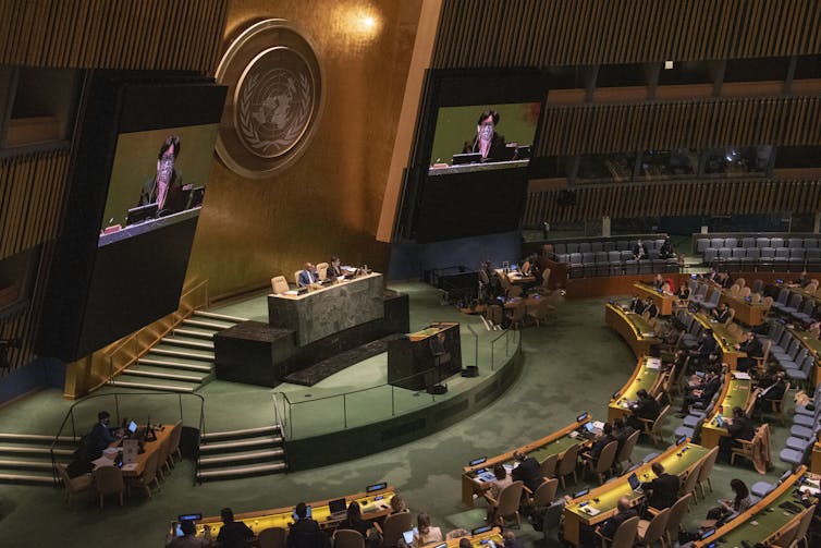 The United Nations General Assembly vote on a resolution.