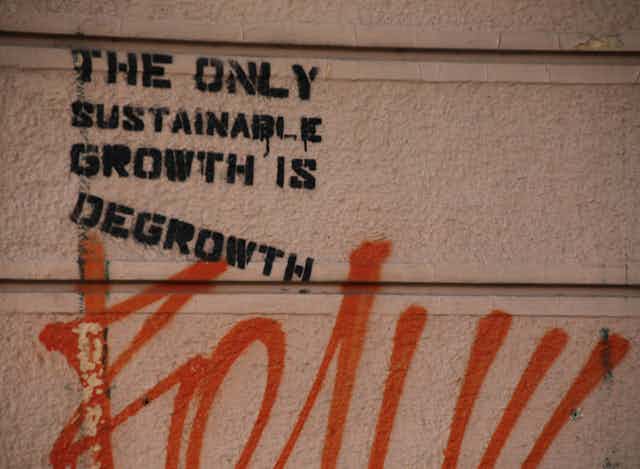 Graffiti reading The only sustainable growth is degrowth