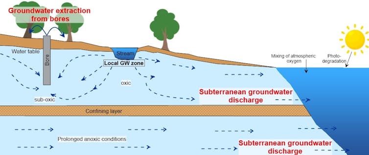 Figure montrant la façon dont le carbone sort des eaux souterraines