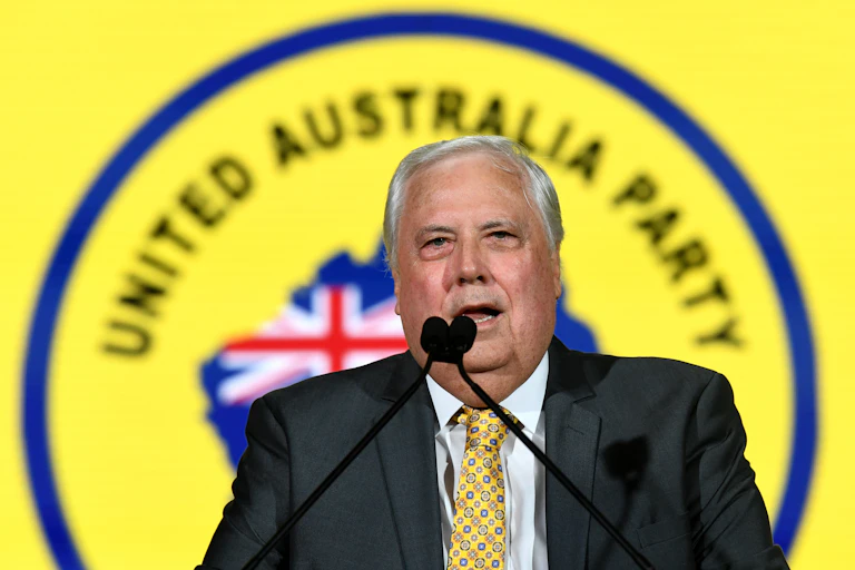 UAP leader Clive Palmer speaking at the UAP campaign launch in 2022.