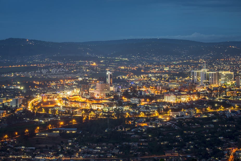 Rwandan capital city, Kigali, at night.