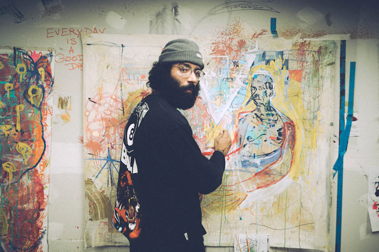 A man paints