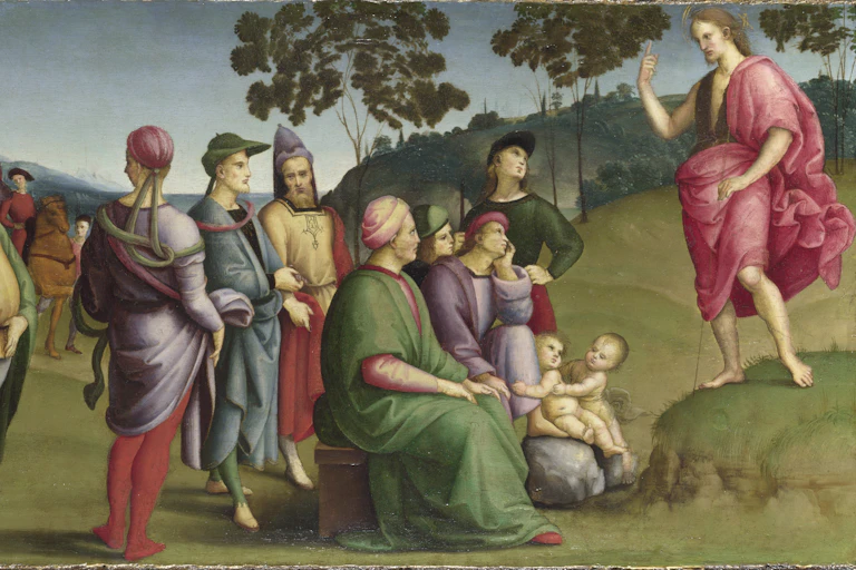 A painting by Raphael called St John the Baptist Preaching.