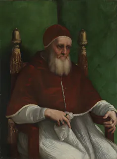 A painting by Raphael called a Portrait of Pope Julius II.