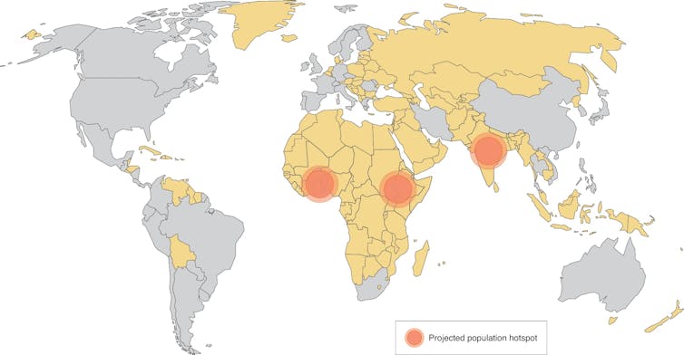 wereldkaart met enkele landen in geel gearceerd