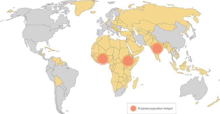 world map with some countries shaded yellow