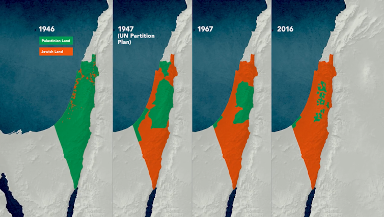 A map showing how land ownership in Palestine has changed since 1948, two years before the state of Israel came into existence.