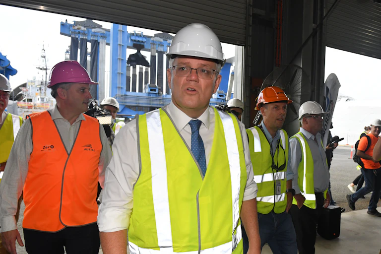 Prime Minister Scott Morrison visits Norship shipyard engineering facility on Day 18 of the 2022 federal election campaign
