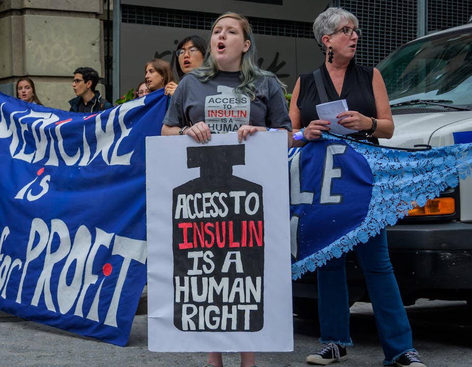 Protesters object to high costs of insulin.